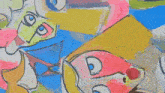 a close up of a colorful painting with the letter d