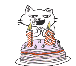 a cartoon cat is blowing out candles on a birthday cake with the number 18 on it