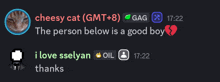 the person below is a good boy and i love sselyan