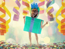 a man with glasses and a beard is dressed in a gift box