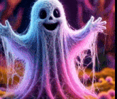 a colorful ghost with a skull on its head is smiling