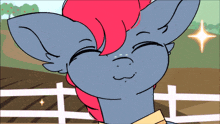 a drawing of a pony with a red mane smiling