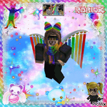 a picture of a girl with rainbow wings and the word roblox