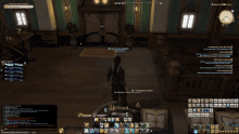 a screenshot of a video game with a person standing in front of a trophy