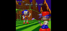 a screenshot of a video game with sonic the hedgehog and a girl