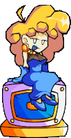 a cartoon of a woman sitting on a purple box
