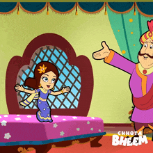a cartoon of a man and a girl with bheem written on the bottom