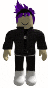 a roblox character with purple hair wearing a black jacket