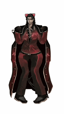 a drawing of a man in a red suit with a cat ear