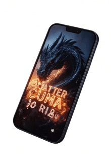 a cell phone with a picture of a dragon and the words " scatter cuma 10 ribu " on the screen
