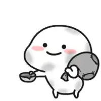 a cartoon character is carrying a bag and a bowl .