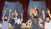 a group of people are holding knives in their hands in a cartoon scene