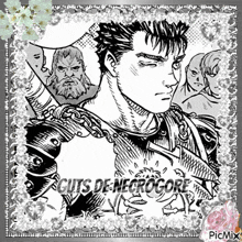 a black and white drawing of a man with the words cuts de necrocore