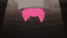 a girl with pink hair is upside down in a dark room