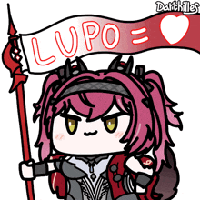 a cartoon drawing of a girl holding a flag that says lupo