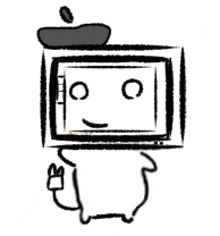 a black and white drawing of a cartoon character with a tablet and an apple on top of it .