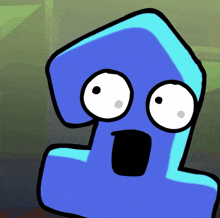 a cartoon drawing of a blue object with a surprised look on its face