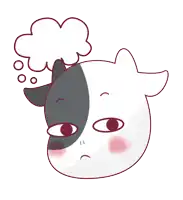 a cartoon drawing of a cow with a thought bubble above it 's head