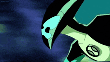 a cartoon character is flying through the air with a blue background