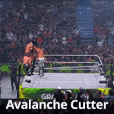 a wrestling ring with a sign that says avalanche cutter on it