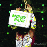a person holding a briefcase that says money bank