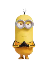 a yellow minion with a surprised look on his face is wearing goggles