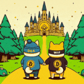 two cartoon dogs wearing hats that say dea and wif
