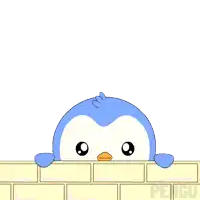 a blue and white penguin with the words got it behind him