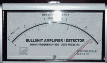a bullshit amplifier / detector is shown with a red line pointing to the bottom scale
