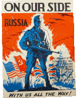 a poster that says " on our side russia " on it