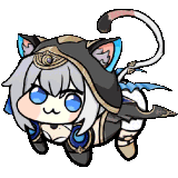 a pixel art drawing of a girl in a cat costume with a cat tail .