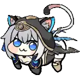 a pixel art drawing of a girl in a cat costume with a cat tail .