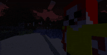 a minecraft character with a red head and a yellow shirt is standing next to a body of water