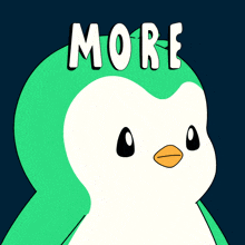 a penguin with the word more written on its head