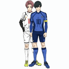 two soccer players standing next to each other and one has the number 10 on his shirt