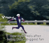 a cartoon of a man running down a road with the words how nyla feels after being dabi 's biggest fan
