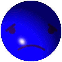 a blue smiley face with a sad look on it 's face