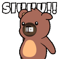 a cartoon teddy bear with a video play button in its mouth says suuuu