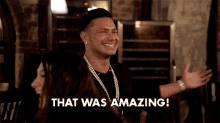 a man is laughing with the words that was amazing behind him