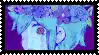 a cartoon of a girl with blue hair and flowers in her hair .