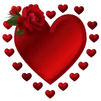 a red heart is surrounded by smaller red hearts and a rose
