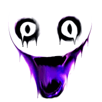 a white face with purple eyes and a purple tongue sticking out on a white background .