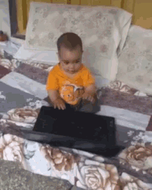 baby laptop typing cute