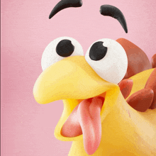 a cartoon chicken with its tongue hanging out