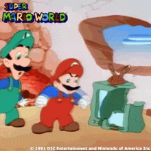 a cartoon of mario and luigi from super mario world 1991