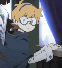 a cartoon character with glasses and a headband has the letter c on his eyes