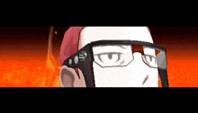 a close up of a person wearing glasses and a pink hat