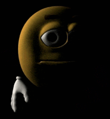 a yellow smiley face with a big eye and a hand