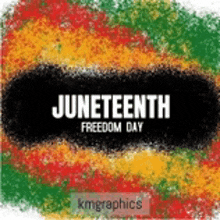 a poster for juneteenth freedom day with a black circle in the middle
