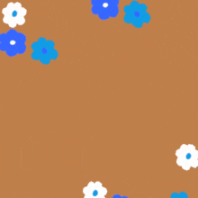 arabic writing on a brown background with blue and white flowers around it